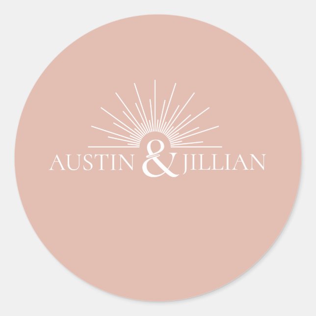 Pegatina Redonda Elegante Minimal Moderno Sobre Boda Cuadrado Cla (Anverso)