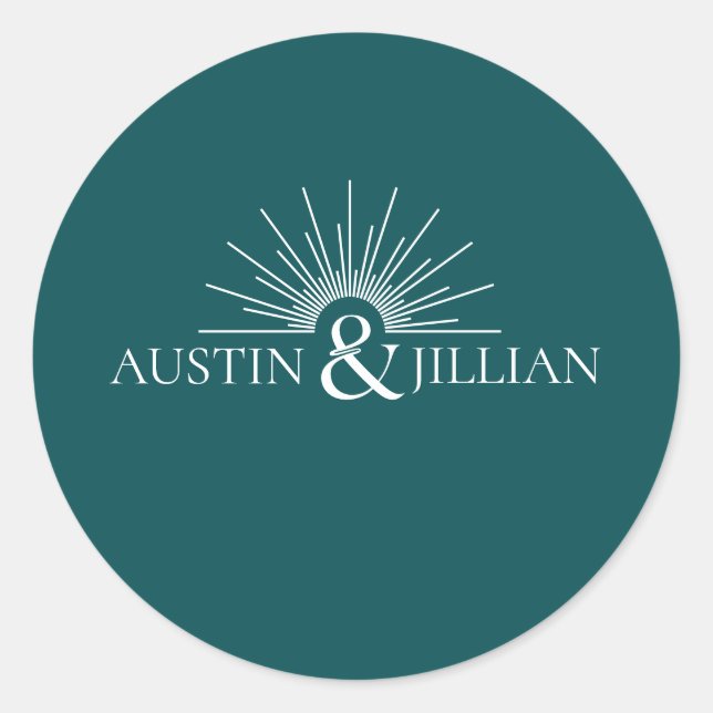 Pegatina Redonda Elegante Minimal Moderno Sobre Boda Cuadrado Cla (Anverso)