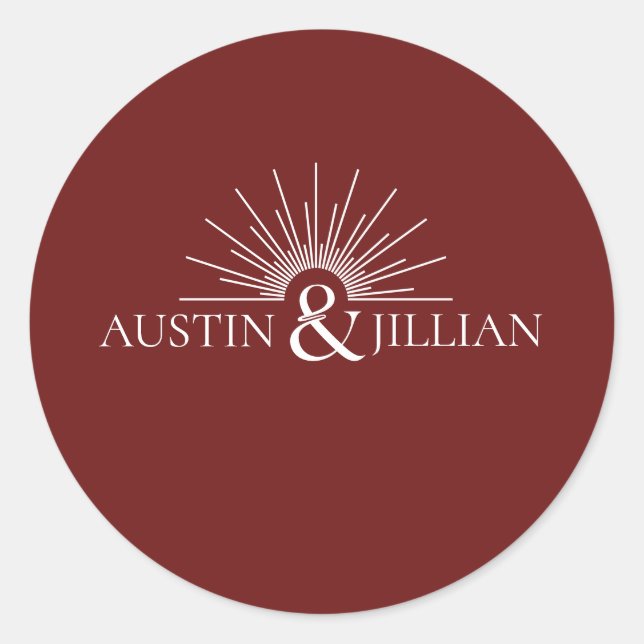 Pegatina Redonda Elegante Minimal Moderno Sobre Boda Cuadrado Cla (Anverso)