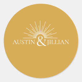 Pegatina Redonda Elegante Minimal Moderno Sobre Boda Cuadrado Cla