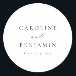 Pegatina Redonda Elegante Minimalista Boda de caligrafía blanca neg<br><div class="desc">Personalizado Elegante Minimalista Boda de caligrafía blanca negra Pegatina redondo clásico</div>