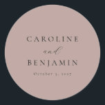 Pegatina Redonda Elegante Minimalista Dusty Mauve Calligraphy Boda<br><div class="desc">Personalizado Elegante Minimalista Dusty Mauve Calligraphy Boda Clásico Pegatina Redondo</div>