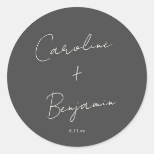 Pegatina Redonda Elegante Minimalista Escritura Negra Boda Personal