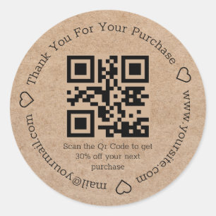 Pegatina Redonda elegante minimo gracias negocio qr code kraft