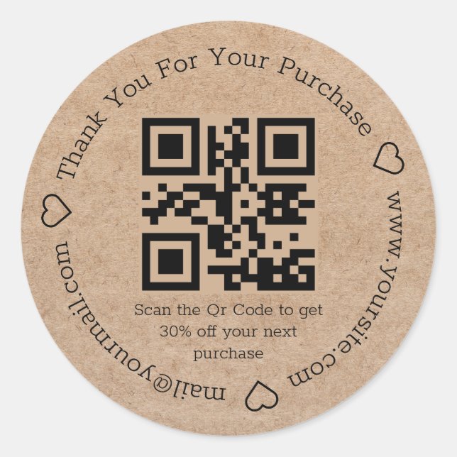Pegatina Redonda elegante minimo gracias negocio qr code kraft (Anverso)