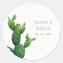 Pegatina Redonda Elegante Mínimo Poderoso Cactus Foliage Verde