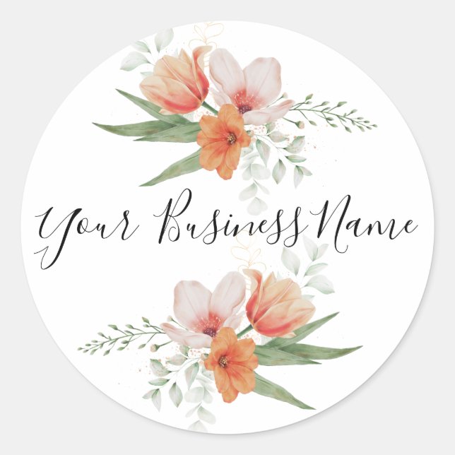 Pegatina Redonda Elegante Moda Acuarela Femenina Floral Negocios (Anverso)