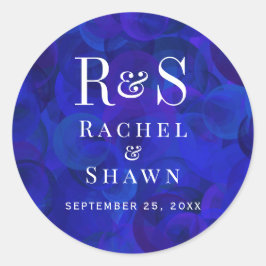 Pegatina Redonda Elegante Moda azul real Boda monograma moderno