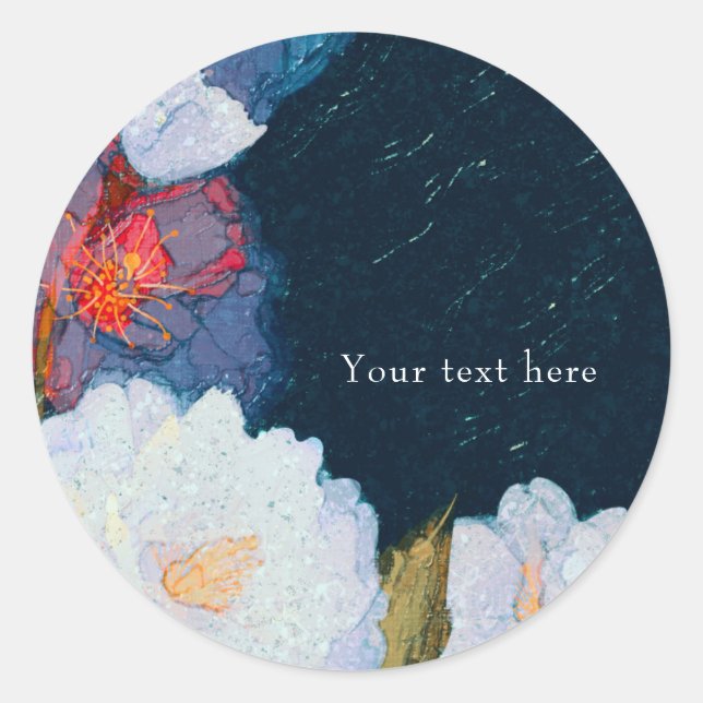 Pegatina Redonda Elegante Moda azul y blanca moderna Favor floral (Anverso)