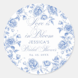 Pegatina Redonda Elegante Moda Blue Toile Chinoiserie Bridal Shower