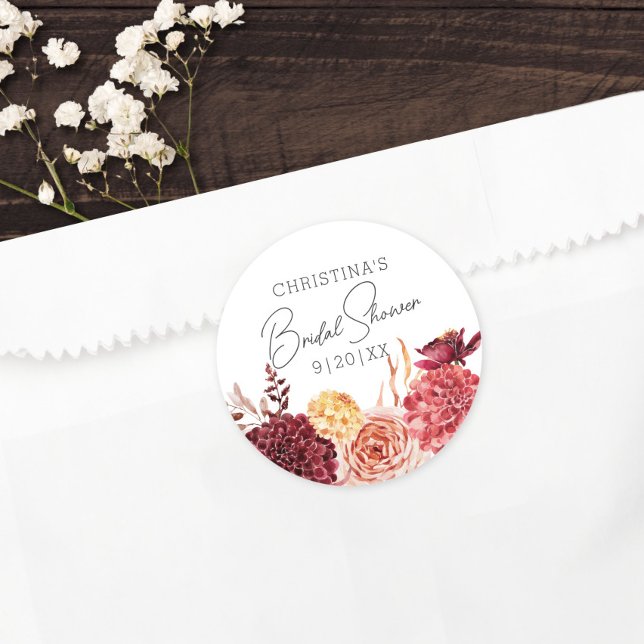 Pegatina Redonda Elegante Moda Boho Floral Bridal Shower Favor (Subido por el creador)