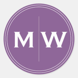 Pegatina Redonda Elegante Moda Círculo púrpura Dos Monograma Inicia