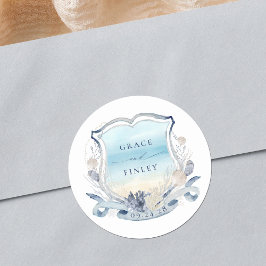 Pegatina Redonda Elegante Moda costera Escudo de bodas de playa