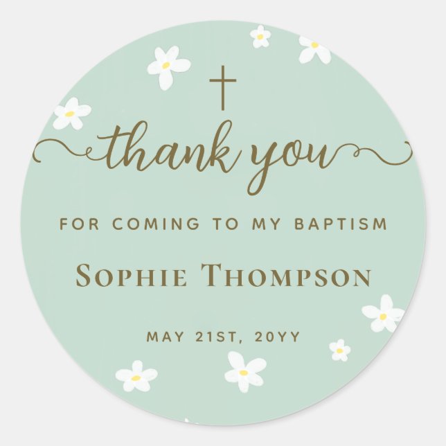 Pegatina Redonda Elegante Moda moderna Verde Daisy Floral Gracias (Anverso)