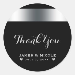 Pegatina Redonda Elegante Moda negra y plateada Favor de fiesta de 