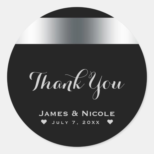 Pegatina Redonda Elegante Moda negra y plateada Favor de fiesta de  (Anverso)