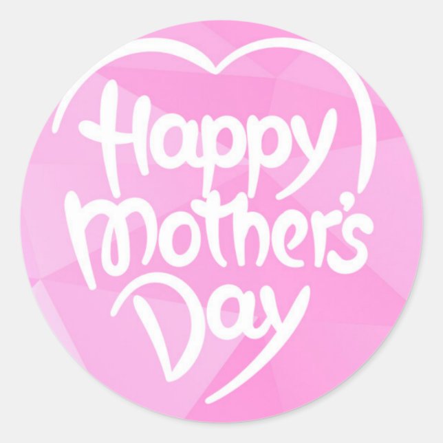 Pegatina Redonda Elegante Moda rosa y blanco Feliz Día de la Madre (Anverso)