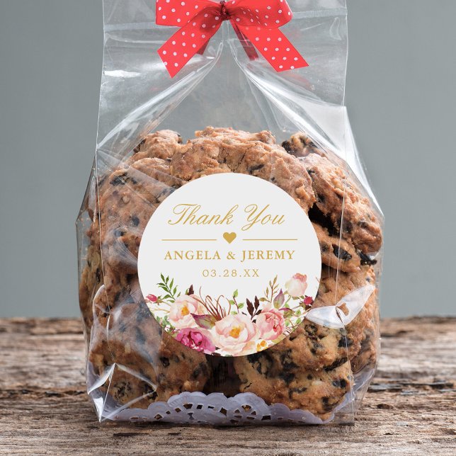 Pegatina Redonda Elegante Moda Rubor Boda Floral Rosa Gracias (Subido por el creador)