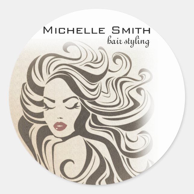 Pegatina Redonda Elegante Moda Sepia Wavy Hairstyle Extensiones de  (Anverso)