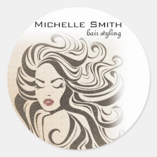 Pegatina Redonda Elegante Moda Sepia Wavy Hairstyle Extensiones de 