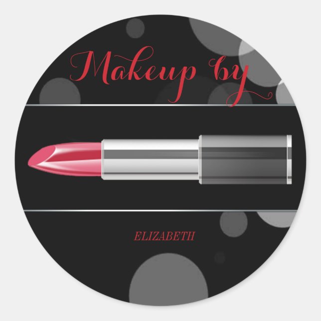 Pegatina Redonda Elegante Moder Girly, Makeup Artista, Red Lipstick (Anverso)