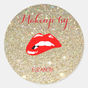 Pegatina Redonda Elegante Moder Girly, Purpurinoso, Labios Rojos