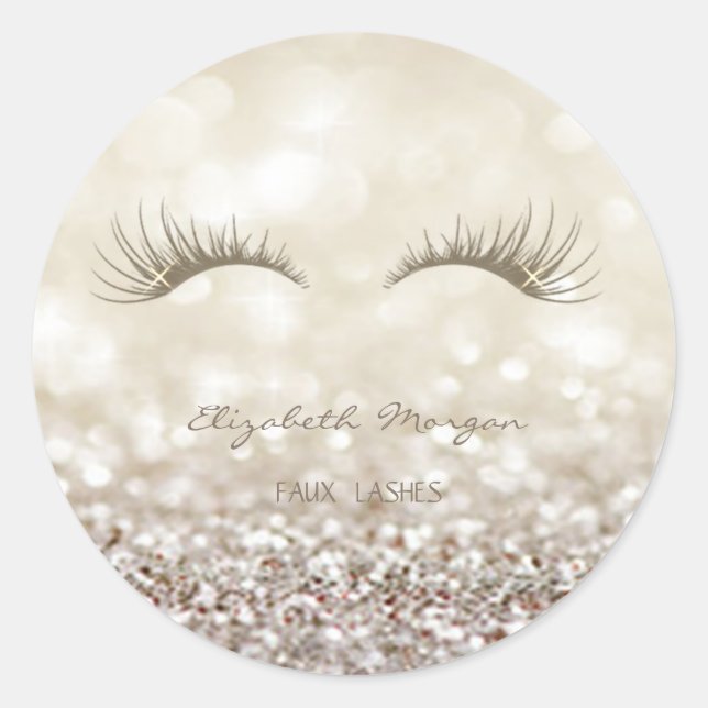 Pegatina Redonda Elegante Moder Purpurinoso Bokeh, Faux Lashes (Anverso)
