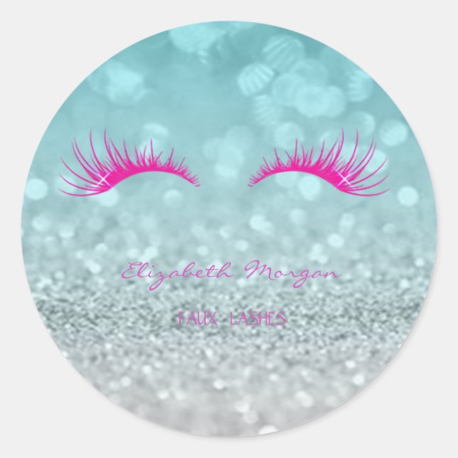 Pegatina Redonda Elegante Moder Purpurinoso Bokeh, Faux Lashes (Anverso)