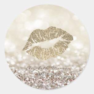 Pegatina Redonda Elegante Moder Purpurinoso Bokeh,Lips