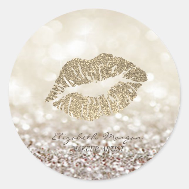 Pegatina Redonda Elegante Moder Purpurinoso Bokeh,Lips (Anverso)