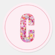 Elegante Moderna Letra C Floral Monograma Rosa