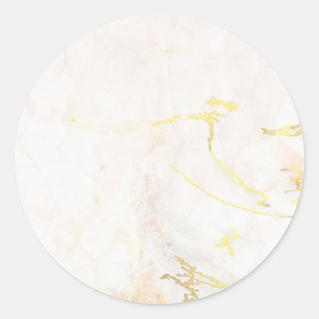 Pegatina Redonda Elegante Moderno Agrega Tu Texto Mármol Dorado En  (Anverso)