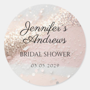 Pegatina Redonda Elegante, moderno, bridal shower con brillo