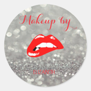 Pegatina Redonda Elegante moderno femenino, brillante, labios rojos