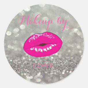 Pegatina Redonda Elegante moderno femenino, brillo bokeh, labios