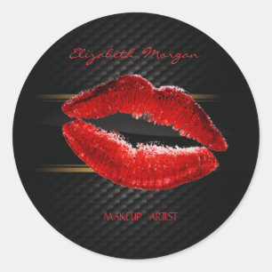 Pegatina Redonda Elegante Moderno Femenino,Labios Rojos Brillantes