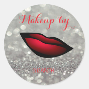 Pegatina Redonda Elegante moderno labios rojos femeninos,brillo , B