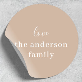 Pegatina Redonda Elegante Moderno Mínimo Taupe Clay Con Amor