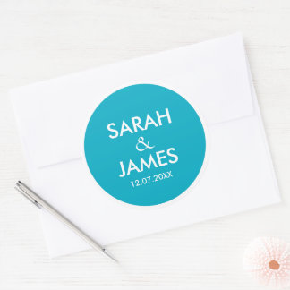 PEGATINA REDONDA ELEGANTE MODERNO NOMBRE PERSONALIZADO BODAS NARANJ