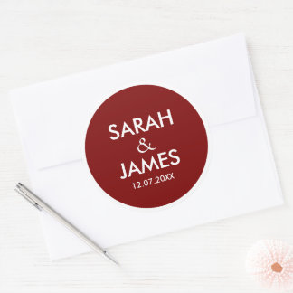 PEGATINA REDONDA ELEGANTE MODERNO NOMBRE PERSONALIZADO BODAS NARANJ