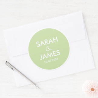 PEGATINA REDONDA ELEGANTE MODERNO NOMBRE PERSONALIZADO BODAS NARANJ