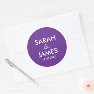 PEGATINA REDONDA ELEGANTE MODERNO NOMBRE PERSONALIZADO BODAS NARANJ