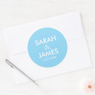 PEGATINA REDONDA ELEGANTE MODERNO NOMBRE PERSONALIZADO BODAS NARANJ