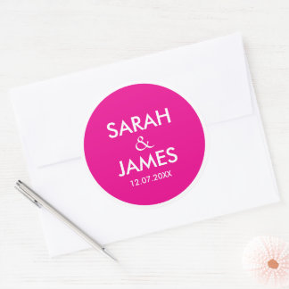 PEGATINA REDONDA ELEGANTE MODERNO NOMBRE PERSONALIZADO BODAS NARANJ