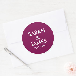 PEGATINA REDONDA ELEGANTE MODERNO NOMBRE PERSONALIZADO BODAS NARANJ