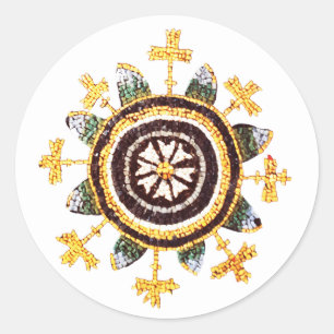 Pegatina Redonda Elegante Moisés Floral Dorado Daisy Sun Mosaic