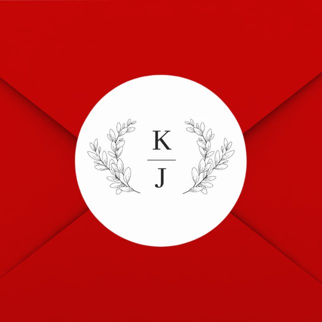 Pegatina Redonda Elegante Monograma Boda inicial de hoja botánica (Subido por el creador)