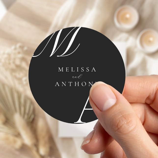 Pegatina Redonda Elegante Monograma Boda Minimalista moderno (Subido por el creador)
