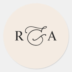 Pegatina Redonda Elegante Monograma Boho Rubor Classic Round Pegati