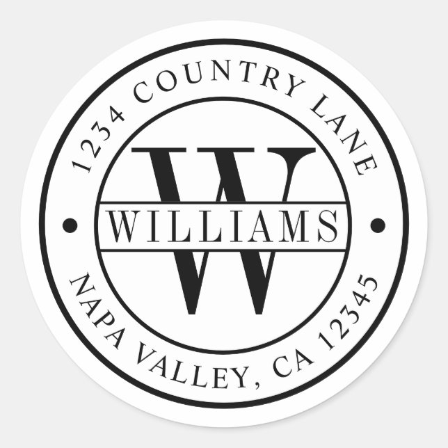 Pegatina Redonda Elegante Monograma | Cree su propia dirección de d (Anverso)